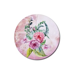 Flowers And Leaves In Soft Purple Colors Rubber Round Coaster (4 Pack)  by FantasyWorld7