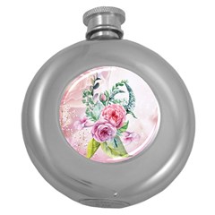 Flowers And Leaves In Soft Purple Colors Round Hip Flask (5 Oz) by FantasyWorld7