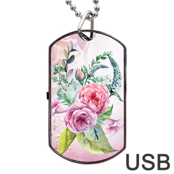 Flowers And Leaves In Soft Purple Colors Dog Tag USB Flash (One Side)