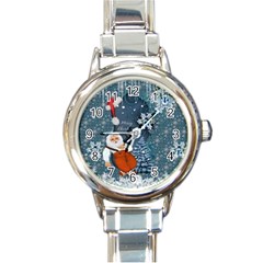 Funny Santa Claus With Snowman Round Italian Charm Watch by FantasyWorld7