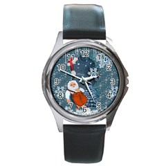 Funny Santa Claus With Snowman Round Metal Watch by FantasyWorld7