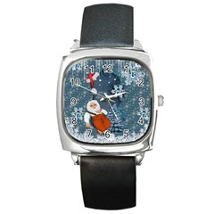 Funny Santa Claus With Snowman Square Metal Watch by FantasyWorld7