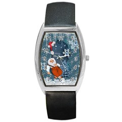 Funny Santa Claus With Snowman Barrel Style Metal Watch by FantasyWorld7