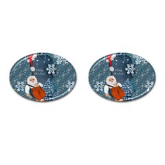 Funny Santa Claus With Snowman Cufflinks (oval) by FantasyWorld7