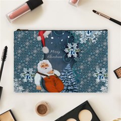 Funny Santa Claus With Snowman Cosmetic Bag (large)  by FantasyWorld7