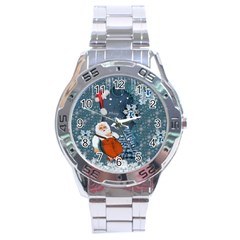 Funny Santa Claus With Snowman Stainless Steel Analogue Watch by FantasyWorld7