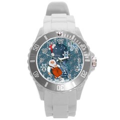 Funny Santa Claus With Snowman Round Plastic Sport Watch (l) by FantasyWorld7