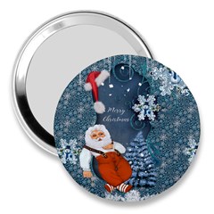 Funny Santa Claus With Snowman 3  Handbag Mirrors by FantasyWorld7