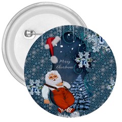 Funny Santa Claus With Snowman 3  Buttons by FantasyWorld7