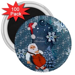 Funny Santa Claus With Snowman 3  Magnets (100 Pack) by FantasyWorld7