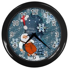 Funny Santa Claus With Snowman Wall Clocks (black) by FantasyWorld7