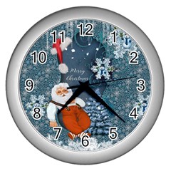 Funny Santa Claus With Snowman Wall Clocks (silver)  by FantasyWorld7