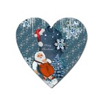 Funny Santa Claus With Snowman Heart Magnet Front