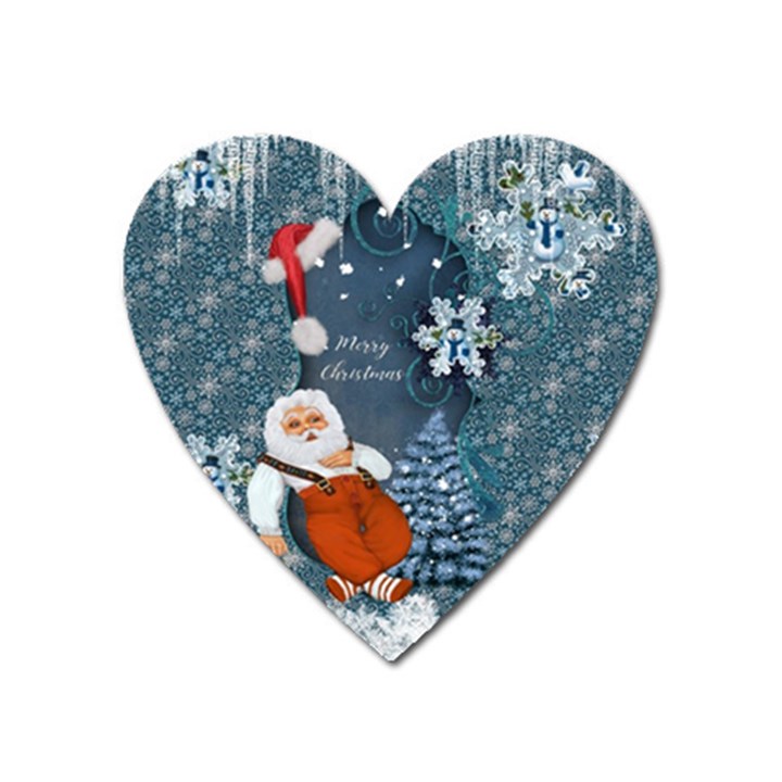 Funny Santa Claus With Snowman Heart Magnet