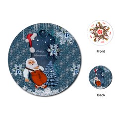 Funny Santa Claus With Snowman Playing Cards (round)  by FantasyWorld7