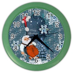 Funny Santa Claus With Snowman Color Wall Clocks by FantasyWorld7