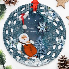 Funny Santa Claus With Snowman Ornament (round Filigree) by FantasyWorld7