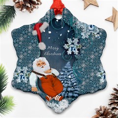 Funny Santa Claus With Snowman Ornament (snowflake) by FantasyWorld7