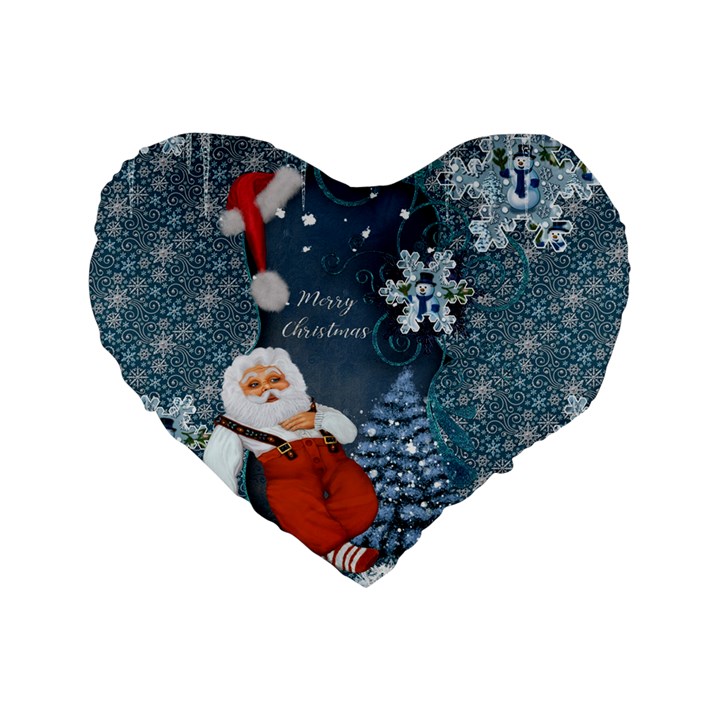 Funny Santa Claus With Snowman Standard 16  Premium Heart Shape Cushions