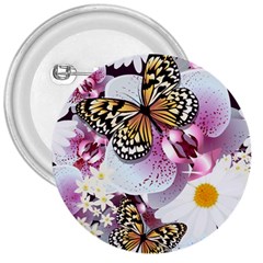 Butterflies With White And Purple Flowers  3  Buttons by Bigfootshirtshop