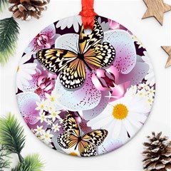 Butterflies With White And Purple Flowers  Ornament (round) by Bigfootshirtshop