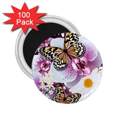 Butterflies With White And Purple Flowers  2 25  Magnets (100 Pack)  by Bigfootshirtshop