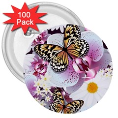 Butterflies With White And Purple Flowers  3  Buttons (100 Pack)  by Bigfootshirtshop