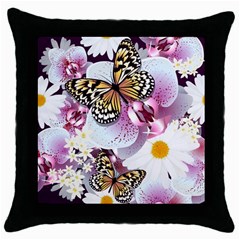 Butterflies With White And Purple Flowers  Throw Pillow Case (black) by Bigfootshirtshop