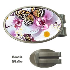 Butterflies With White And Purple Flowers  Money Clips (oval)  by Bigfootshirtshop