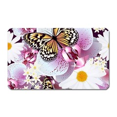 Butterflies With White And Purple Flowers  Magnet (rectangular) by Bigfootshirtshop