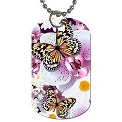 Butterflies With White And Purple Flowers  Dog Tag (two Sides) by Bigfootshirtshop