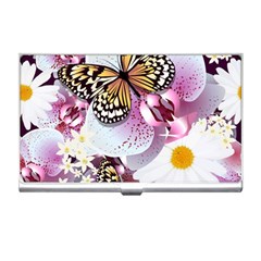 Butterflies With White And Purple Flowers  Business Card Holders by Bigfootshirtshop