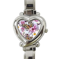 Butterflies With White And Purple Flowers  Heart Italian Charm Watch by Bigfootshirtshop