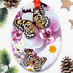 Butterflies With White And Purple Flowers  Oval Ornament (two Sides) by Bigfootshirtshop