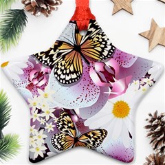 Butterflies With White And Purple Flowers  Star Ornament (two Sides)