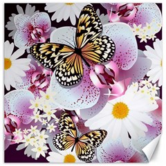 Butterflies With White And Purple Flowers  Canvas 12  X 12   by Bigfootshirtshop