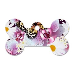 Butterflies With White And Purple Flowers  Dog Tag Bone (one Side)