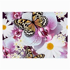 Butterflies With White And Purple Flowers  Large Glasses Cloth