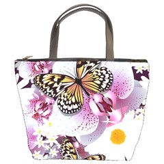 Butterflies With White And Purple Flowers  Bucket Bags by Bigfootshirtshop