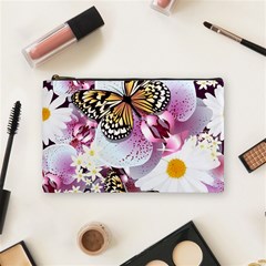 Butterflies With White And Purple Flowers  Cosmetic Bag (medium)  by Bigfootshirtshop