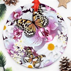 Butterflies With White And Purple Flowers  Round Filigree Ornament (two Sides) by Bigfootshirtshop