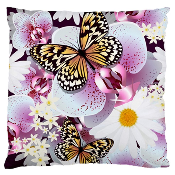 Butterflies With White And Purple Flowers  Large Cushion Case (Two Sides)