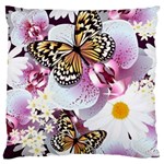 Butterflies With White And Purple Flowers  Large Cushion Case (Two Sides) Back