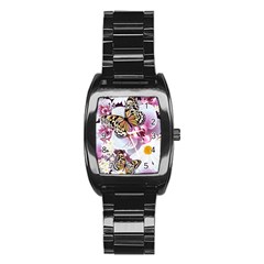 Butterflies With White And Purple Flowers  Stainless Steel Barrel Watch by Bigfootshirtshop