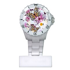 Butterflies With White And Purple Flowers  Plastic Nurses Watch by Bigfootshirtshop