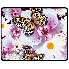 Butterflies With White And Purple Flowers  Double Sided Fleece Blanket (medium)  by Bigfootshirtshop