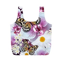 Butterflies With White And Purple Flowers  Full Print Recycle Bags (m)  by Bigfootshirtshop