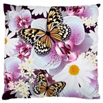 Butterflies With White And Purple Flowers  Large Flano Cushion Case (Two Sides) Front