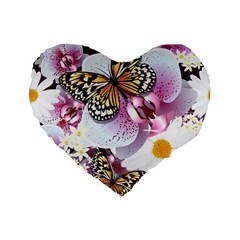 Butterflies With White And Purple Flowers  Standard 16  Premium Flano Heart Shape Cushions by Bigfootshirtshop