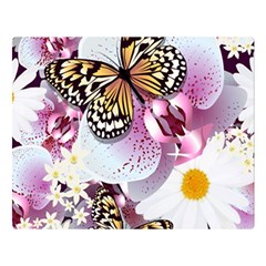 Butterflies With White And Purple Flowers  Double Sided Flano Blanket (large)  by Bigfootshirtshop